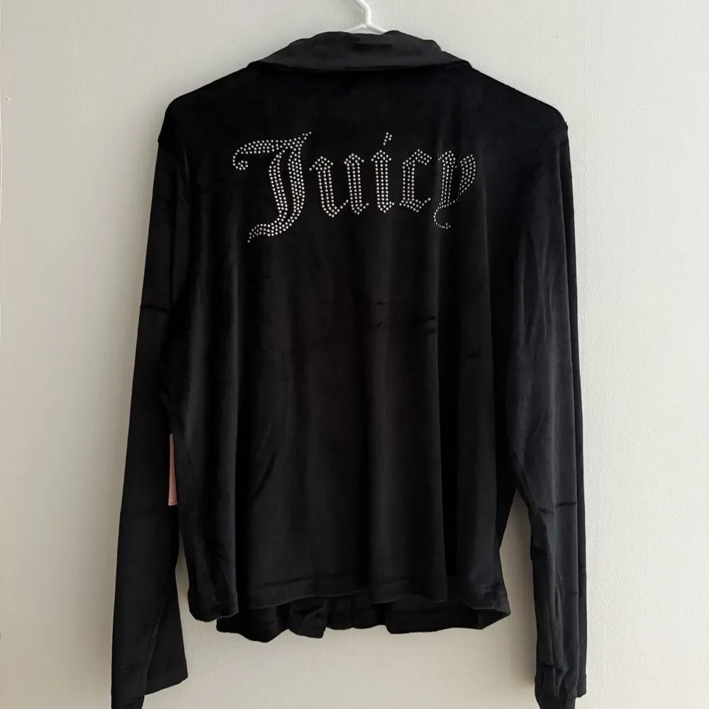 Juicy Couture Black Velvet Lounge Top Juicy Logo Size M One Piece Only NWT